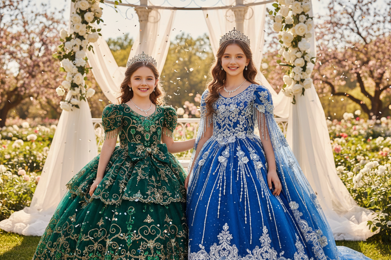 kids wearing girls dresses with hevy desing